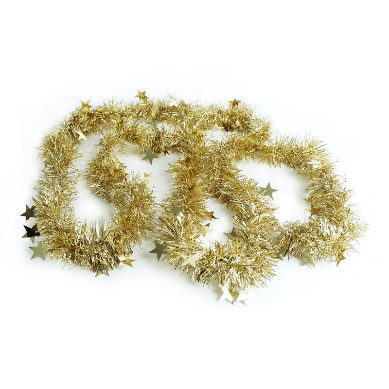 Christmas tree tinsel in gold with stars